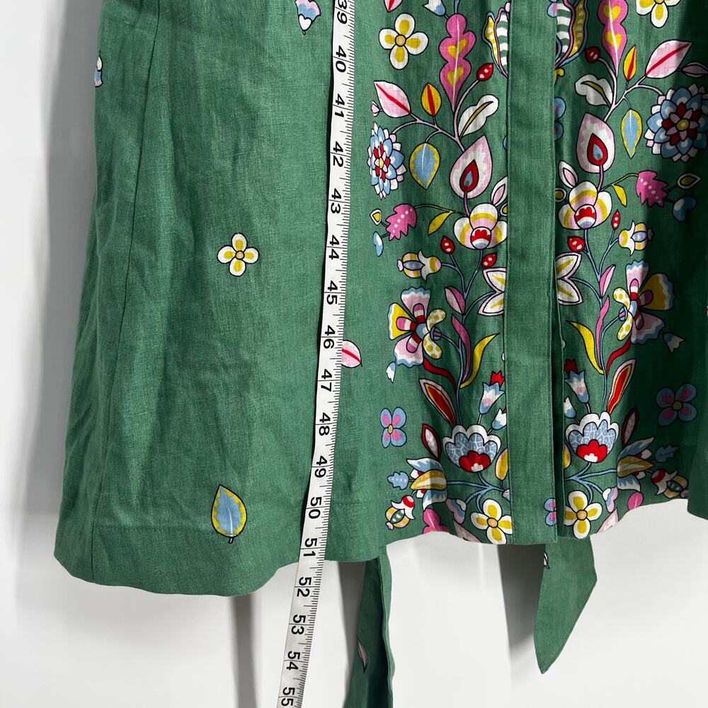 Boden Maxi Green Linen Print Belted Boho Dress Women’s 12R Prairie Event - Picture 11 of 11